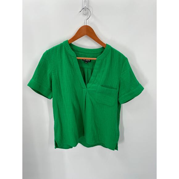 J CREW Green Cotton Gauze V Neck Popover Top Blouse BI431 // S - Picture 3 of 9